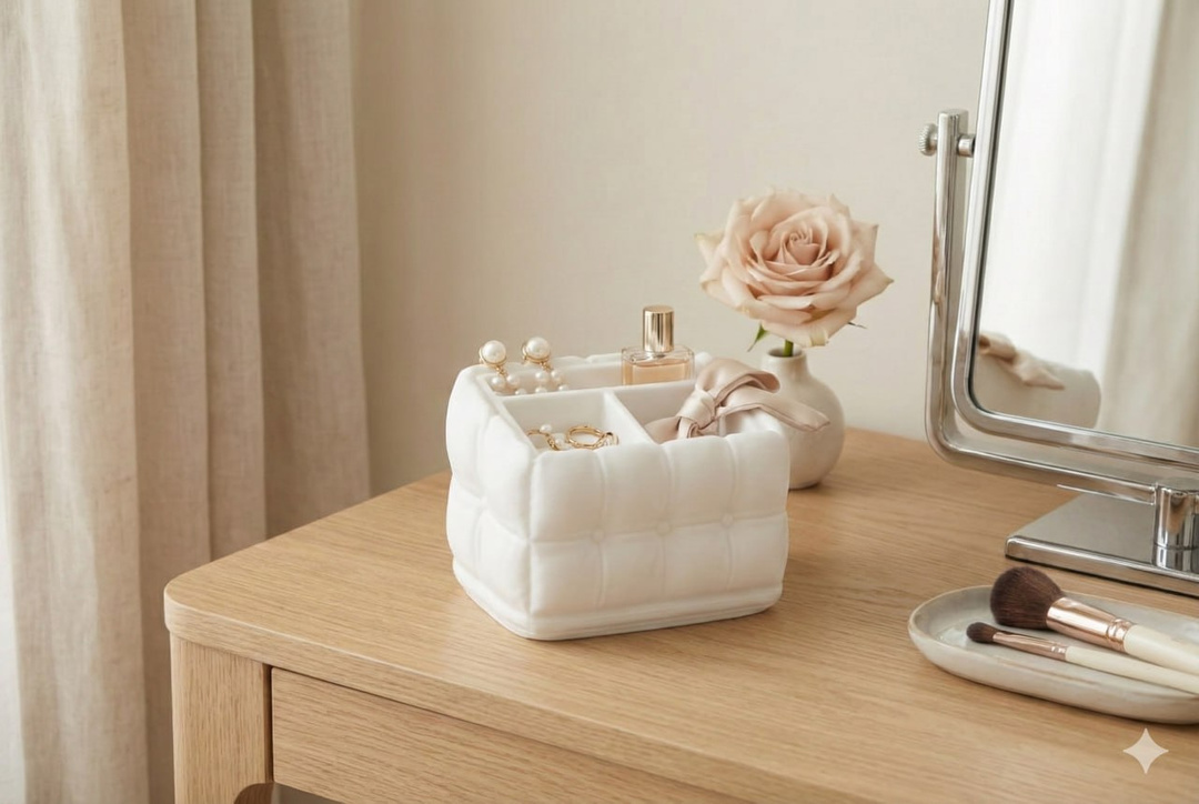 Ottoman Stand Organizator decorativ Soft White - imagine 1